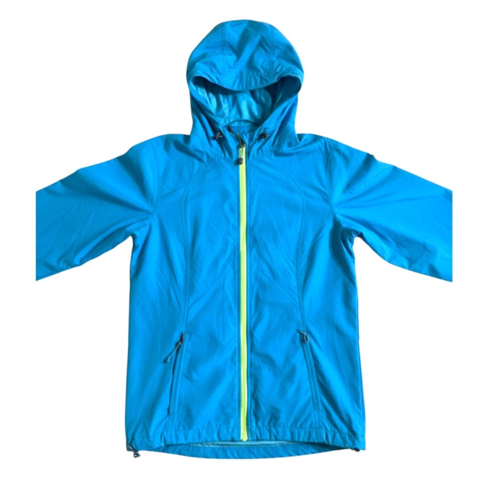 EDDIE BAUER Windbreaker Track Jacket TURQUOISE BLUE w/LIME GREEN Mesh Lined M